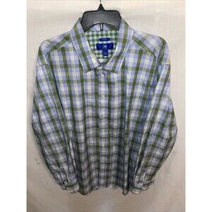 Egara Men’s Dress Shirt Size 2XL Blue Green Plaid Business Formal City Wedding